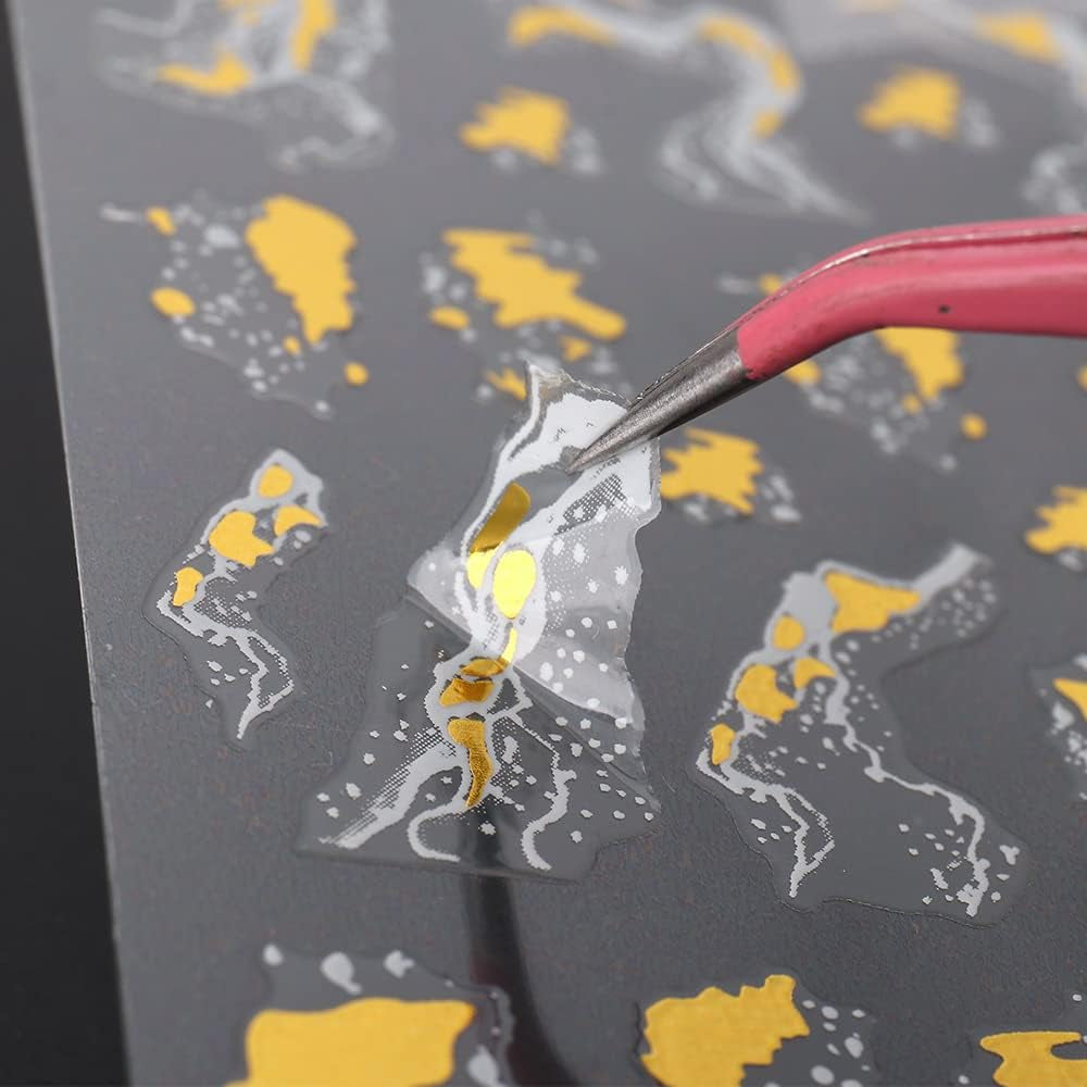 9 Blatt Nagelsticker Französische Spitzenmarmor Nagelaufkleber Selbstklebend Weißes Gold Nail Art Sticker Dekoration Nageldesign Zubehör