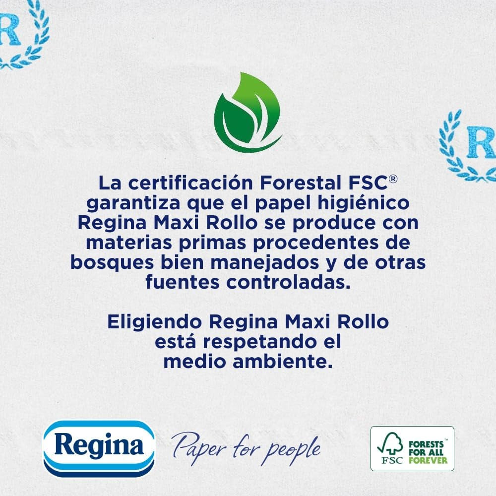 Regina Maxi-Roll - 4 rouleaux de papier toilette, 500 feuilles 2 épaisseurs par rouleau, plus de trois fois un rouleau standard, 60 % d'emballages plastiques recyclés, 100 % papier certifié Fsc