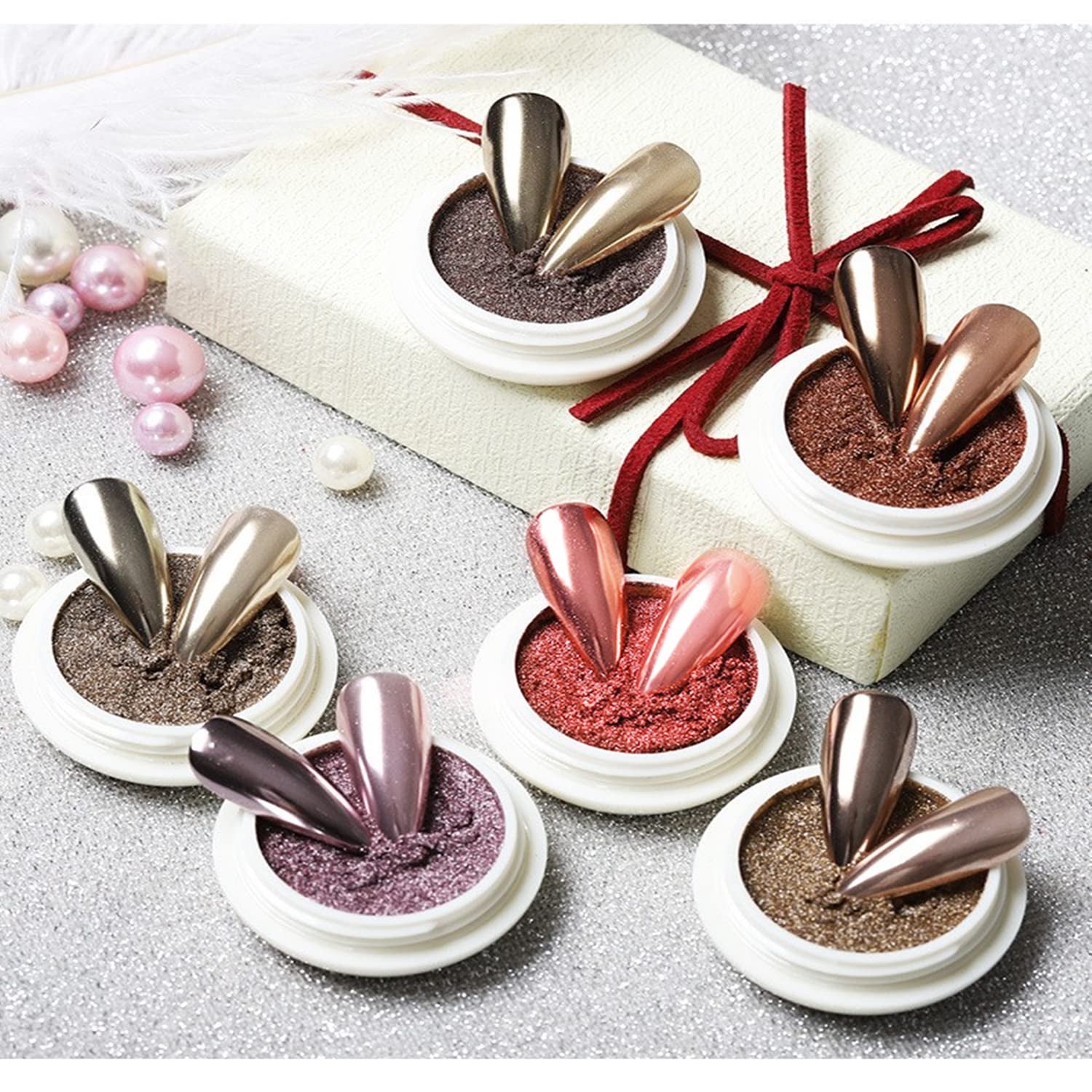 BISHENGYF Rose Gold Chrome Nail PowderNouvelle mise à niveau Grosse Kapazitä Chrom PulverSuper-Spiegeleffekt Metall Mirror Chrome Powder – Neon Glassy Pearl Effect Glitter Nail Art Pulver pour DIY Salon