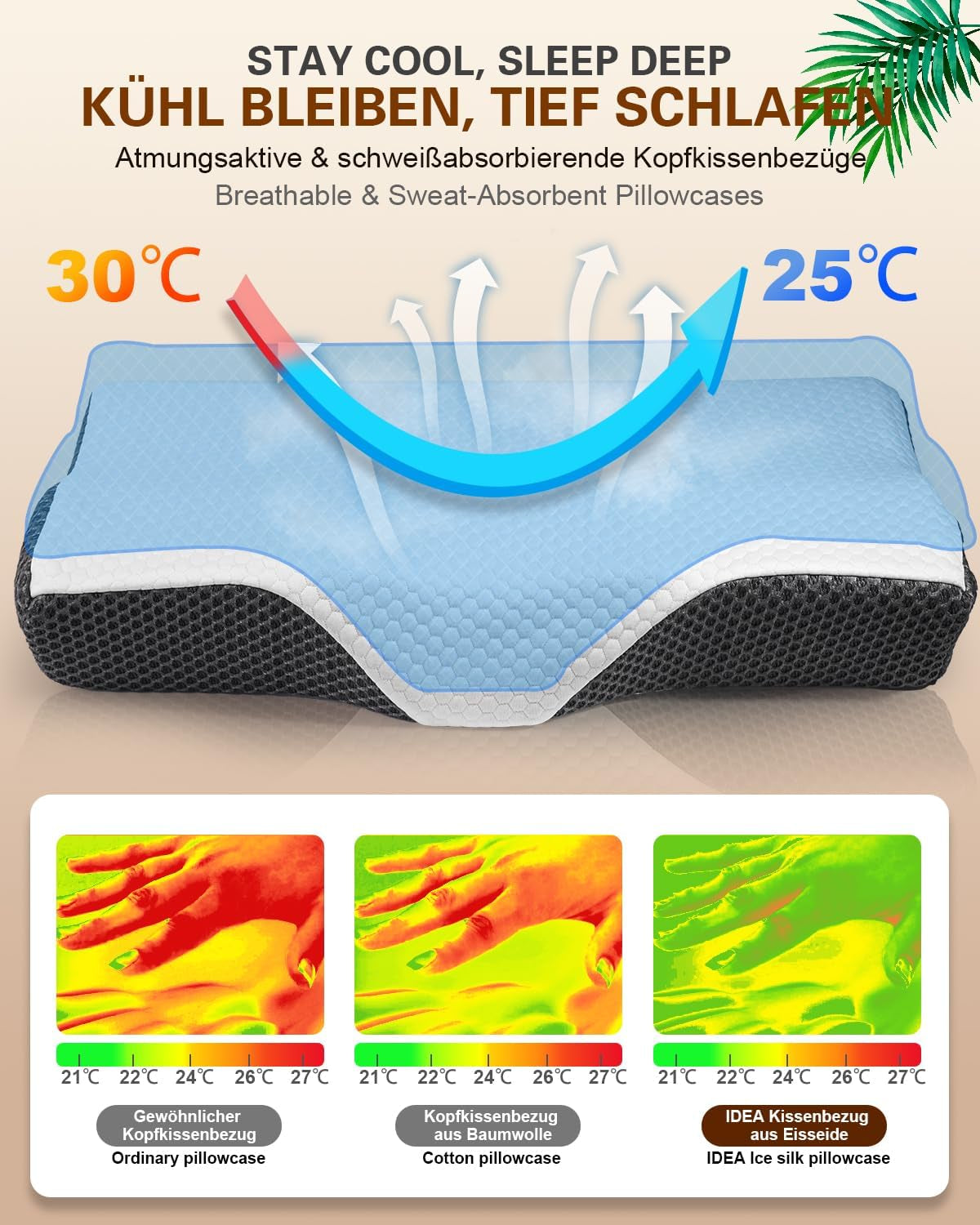 Oreiller orthopédique ergonomique pour douleurs cervicales, oreiller en mousse à mémoire de forme abdominale, oreiller anti-ronflement pour hommes et femmes (62 x 34,5 x 12/8 cm) Oreillers orthopédiques cervicaux Naty Shop