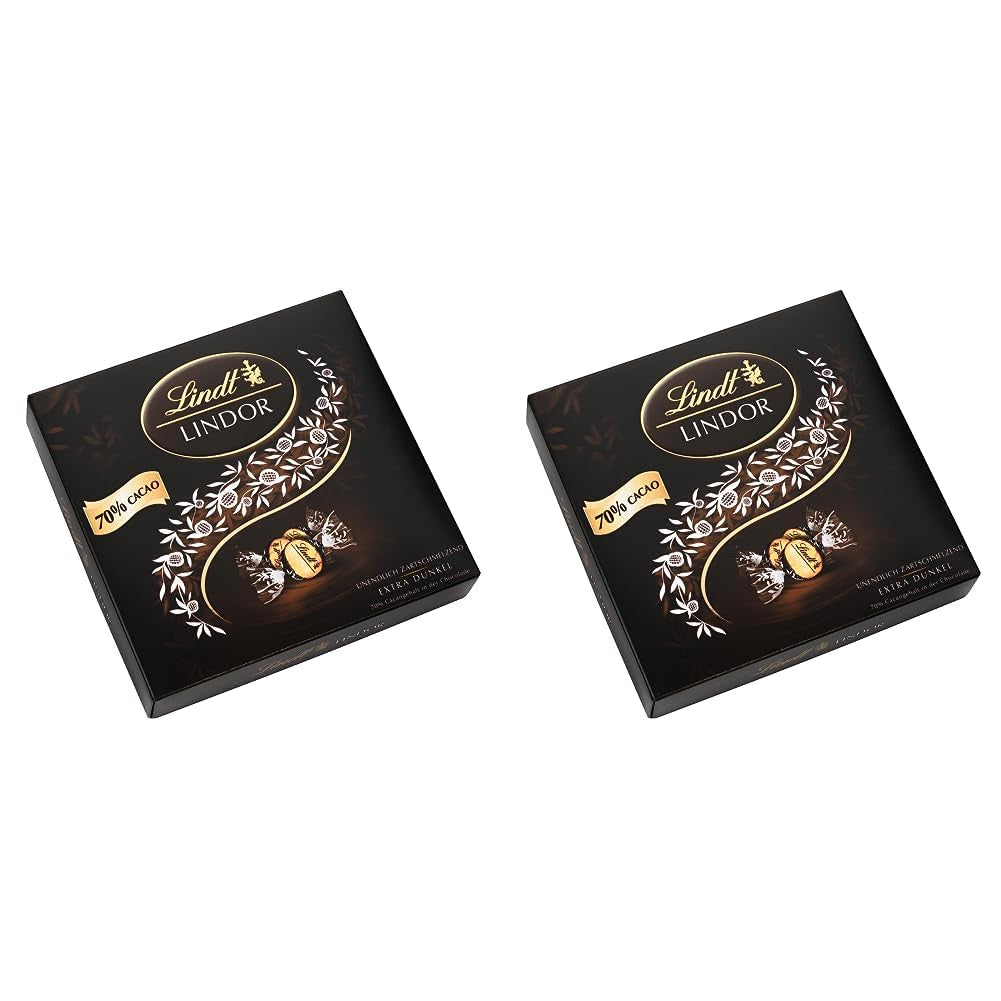 Coffret cadeau LINDOR Extra Black 70% Cacao, Chocolat cadeau, env. 15 truffes LINDOR, 186 g (paquet de 2)