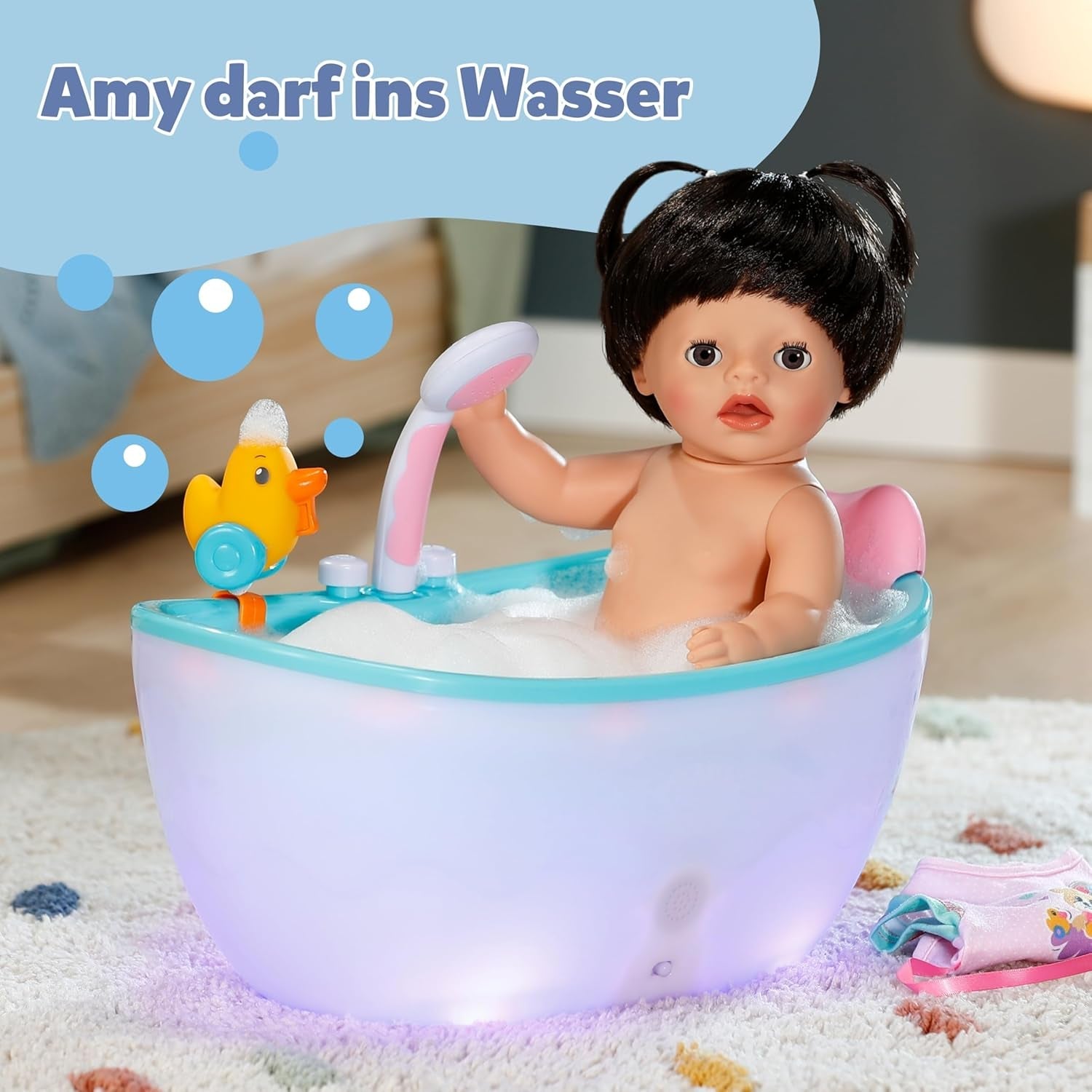 BABY Born Amy - 36cm große Puppe - Babypuppe mit 7 Funktionen für Kleinkinder ab 1 Jahr - Funktioniert ohne Batterien - Inkl. Accessoires & Strampler