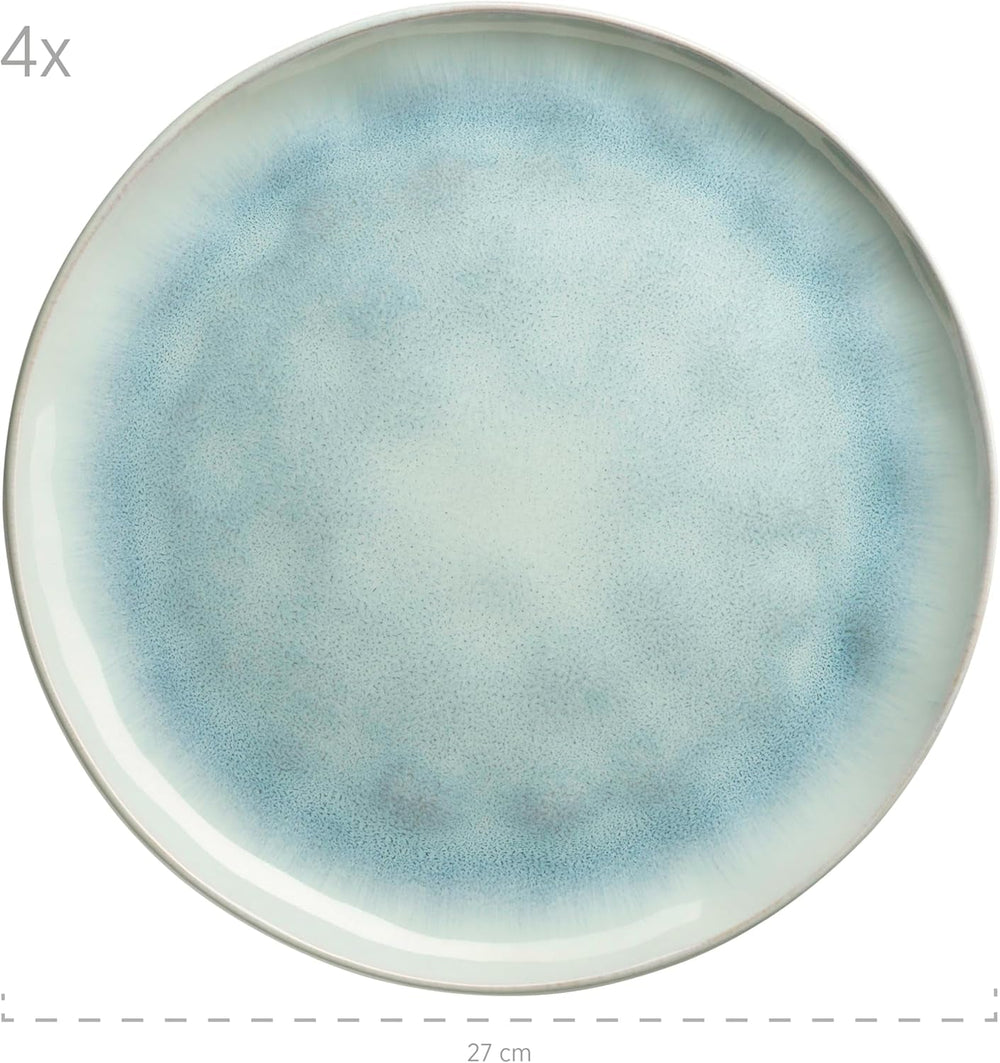 MÄSER Serie Frozen, Geschirr Set Aus Keramik Für 4 Personen, 16-Teiliges Kombiservice Mit Organischen Formen, Farblich Gesprenkeltes Service, Steinzeug, Türkis-Grün Ensembles de vaisselle Naty Shop