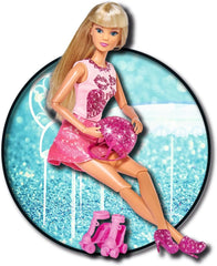 Simba 105733268 - Steffi Love Glitter Skates, Spielpuppe in glitzerndem Rollerskateoutfit, Schoner und Helm, 2in1 Rollschuhe Werden zu High Heels, 29cm, ab 3 Jahre