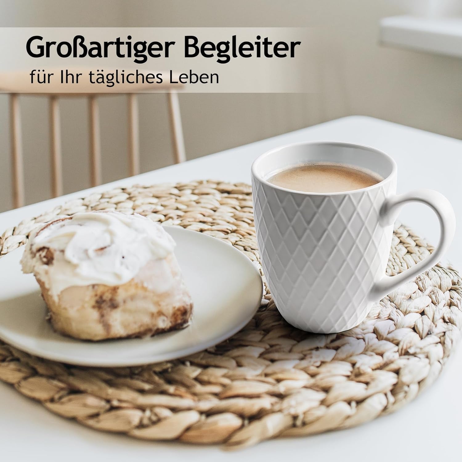 MIAMIO - Service de table en céramique, 24 pièces, service combiné pour 6 personnes - Passe au lave-vaisselle et au micro-ondes - Collection Palmanova (Blanc)