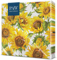 PAW - Serviettes 3 épaisseurs (33 X 33 cm) I 20 pièces I Parfaites pour les anniversaires, fêtes, rendez-vous I Décorations de table d'automne I Serviettes en papier colorées - Pétales jaunes de tournesol I Tournesol dansant