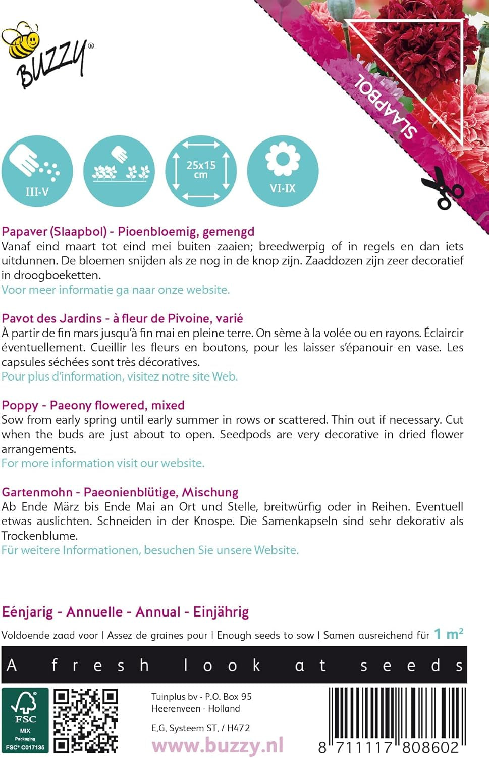 Fleurs de pavot Buzzy Mac Paeoniflorum Gef. Mélanger.