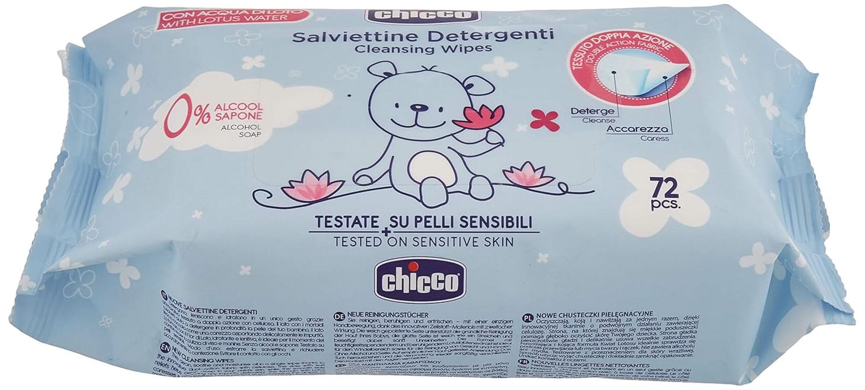 Chicco Lingettes nettoyantes multifonctions pour nouveau-né, sans alcool, parfumées, adaptées aux peaux sensibles Lingettes humides pour bébé Naty Shop 72 lingettes non parfumées