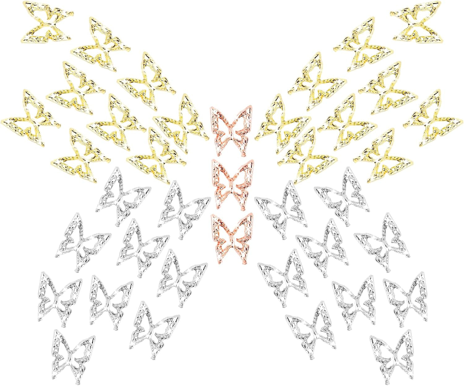 80 pièces 3D papillon ongles breloques alliage papillon or argent paillettes Nail Art décorations ongles bijoux accessoires bricolage manucure pour les femmes