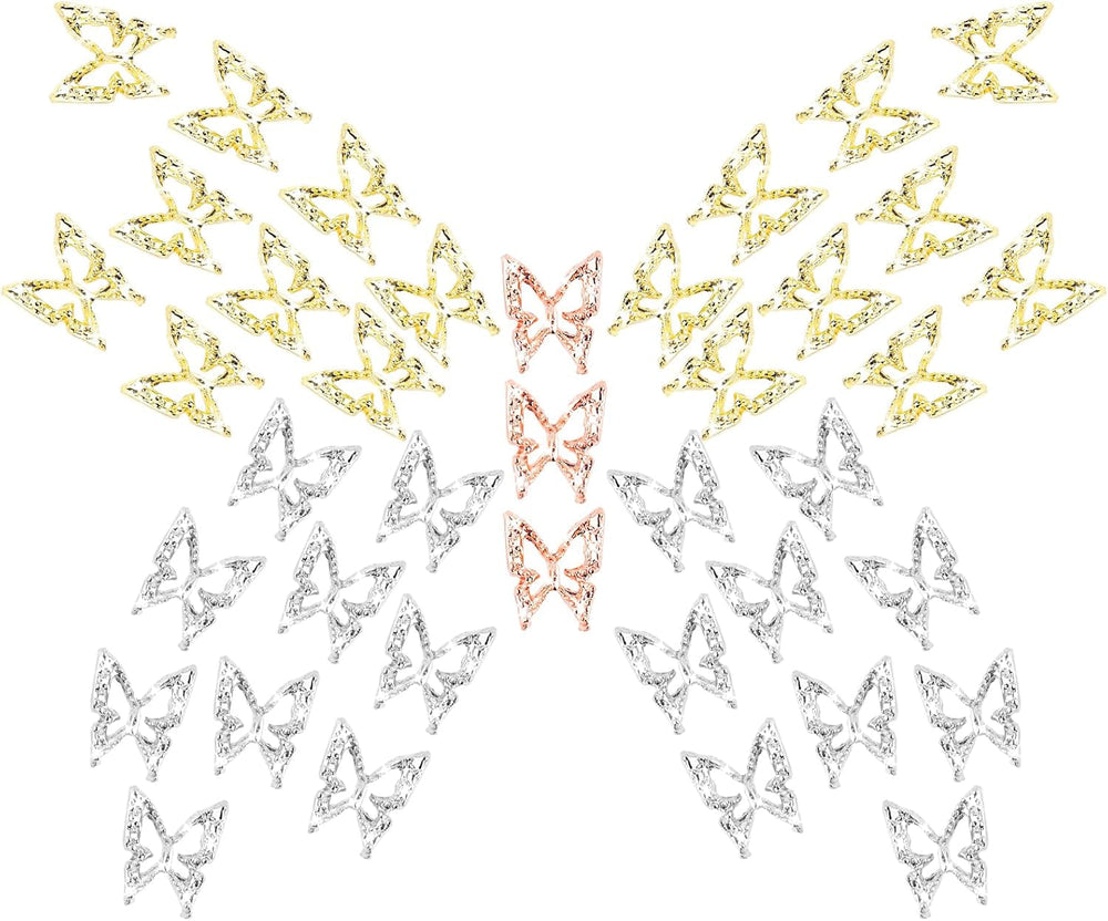 80 pièces 3D papillon ongles breloques alliage papillon or argent paillettes Nail Art décorations ongles bijoux accessoires bricolage manucure pour les femmes