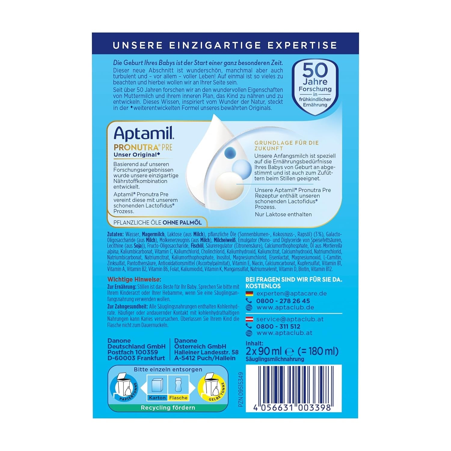 Aptamil Pronutra-ADVANCE PRE, trinkfertig, 4x2x90ml (Packung mit 4)