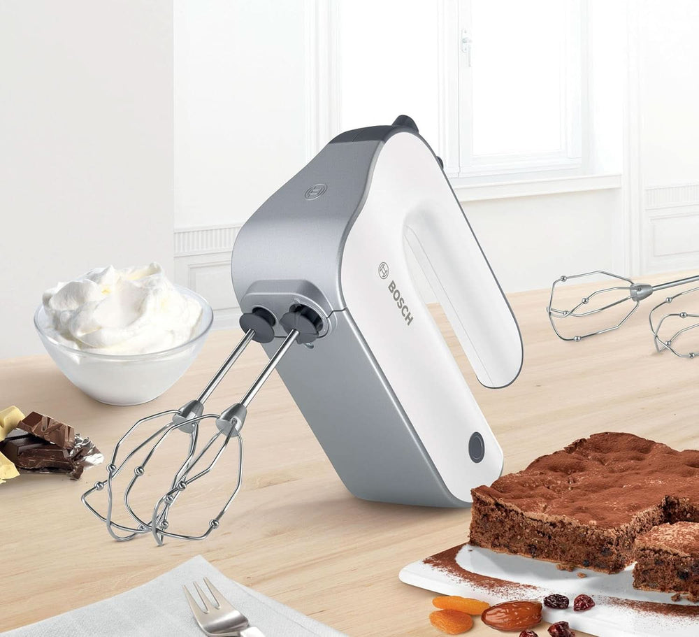 Bosch Handrührer Styline MFQ4835DE, 2X2 Rührbesen, 2 Edelstahl-Nethaken, Spülmaschinengeeignet, 575 W, Blanc Cuisine Naty Shop