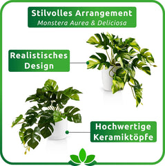 PASCH® 3Er Set Monstera Künstlich (20Cm) in Weißen Keramiktöpfen: Künstliche Pflanzen Wie Echt | Monstera Pflanze Künstlich | Kunstpflanze Hängend Im Topf | Hängepflanze Künstlich Abgestimmt