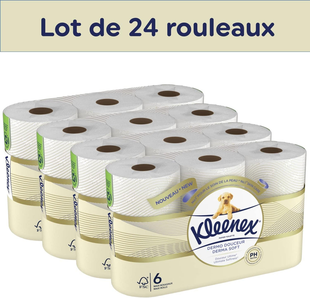 KLEENEX Dermo Douceur 4230420 Papier toilette, 24 rouleaux (4 X 6 rouleaux) blanc, 24 Unité (Lot De 6)