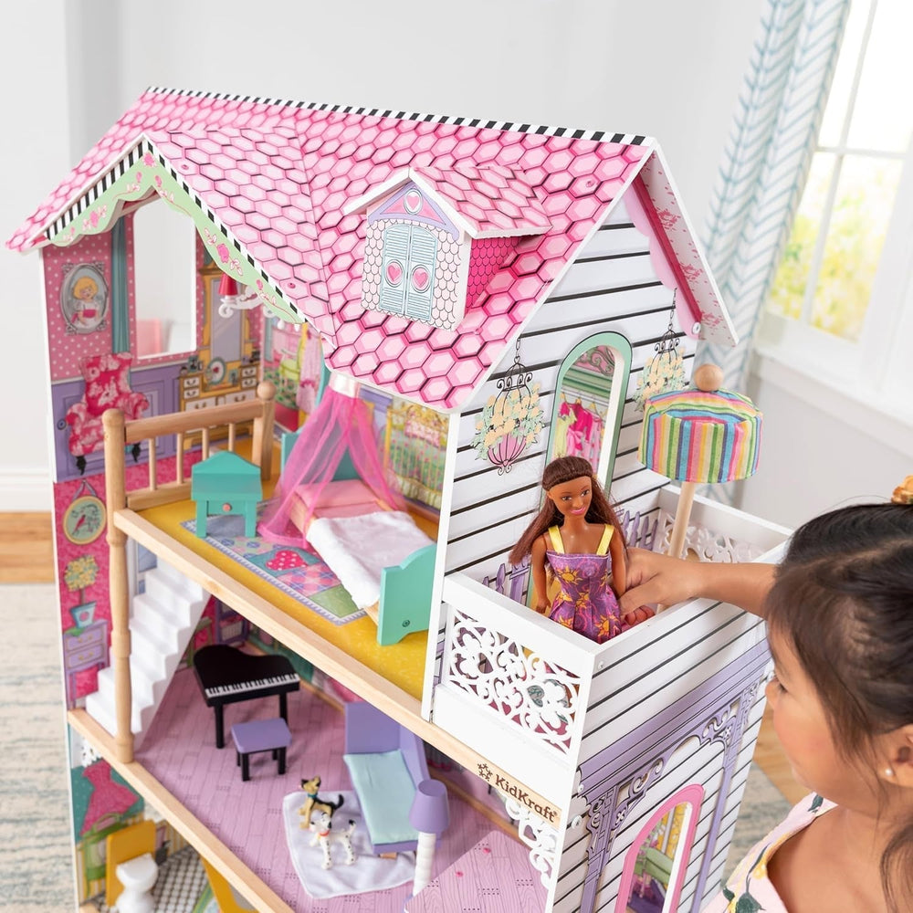 Kidkraft Annabelle Maison de poupée en bois avec meubles et accessoires Ascenseur et balcon pour poupées de 30 cm Jouet pour 3 ans 65934 Naty Shop Dollhouses