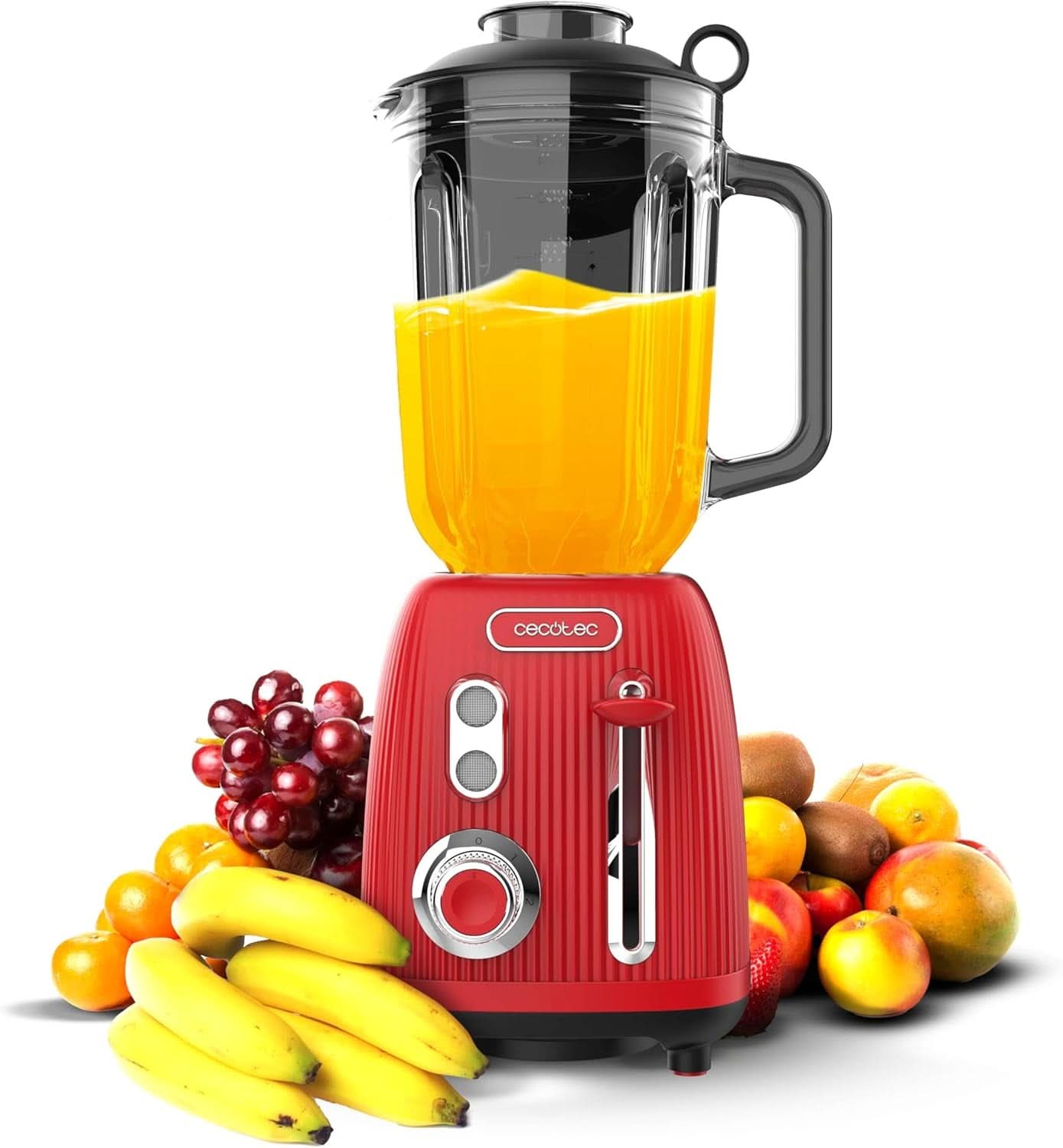 Cecotec Batteur Sur Socle Retro Power Noir Titane Retrogreen. 1200W Maximale Leistung, 2 Geschwindigkeiten, 4-Klingen-Messer Mit Schwarzer Titanbeschichtung et 1,5L Krug, Design Vintage en Vert Cuisine Naty Shop Rouge