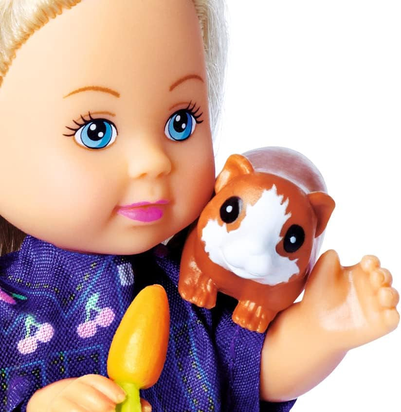 Simba Evi Love Poupée de jeu cochons d'Inde avec deux cochons d'Inde et maison, bouteille d'eau et carottes, 12 cm, à partir de 3 ans