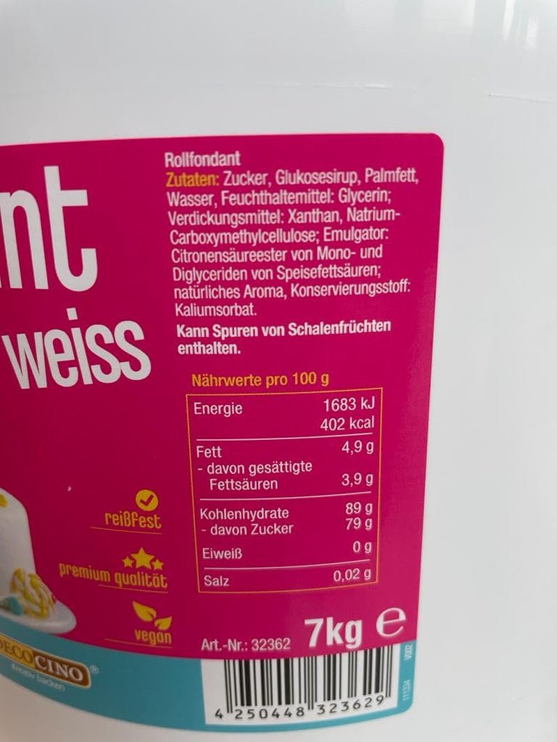 DECOCINO fondant alb - pachet valoric de 7 kilograme - ideal pentru decorarea prăjiturilor, tartelor, cake pops - vegan și fără lactoză Pasta de zahar Naty Shop