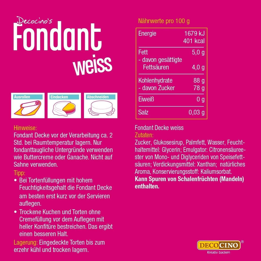 Couverture fondante roulée blanche DECOCINO - 300g - couverture fondante prête à l'emploi pour recouvrir et décorer gâteaux et cupcakes - sans gluten et vegan (pack de 2) Naty Shop Pâte à sucre