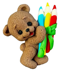 Decoratiune comestibila din zahar, Ursulet cu creioane Decoratiuni din Pasta de Zahar Nati Shop