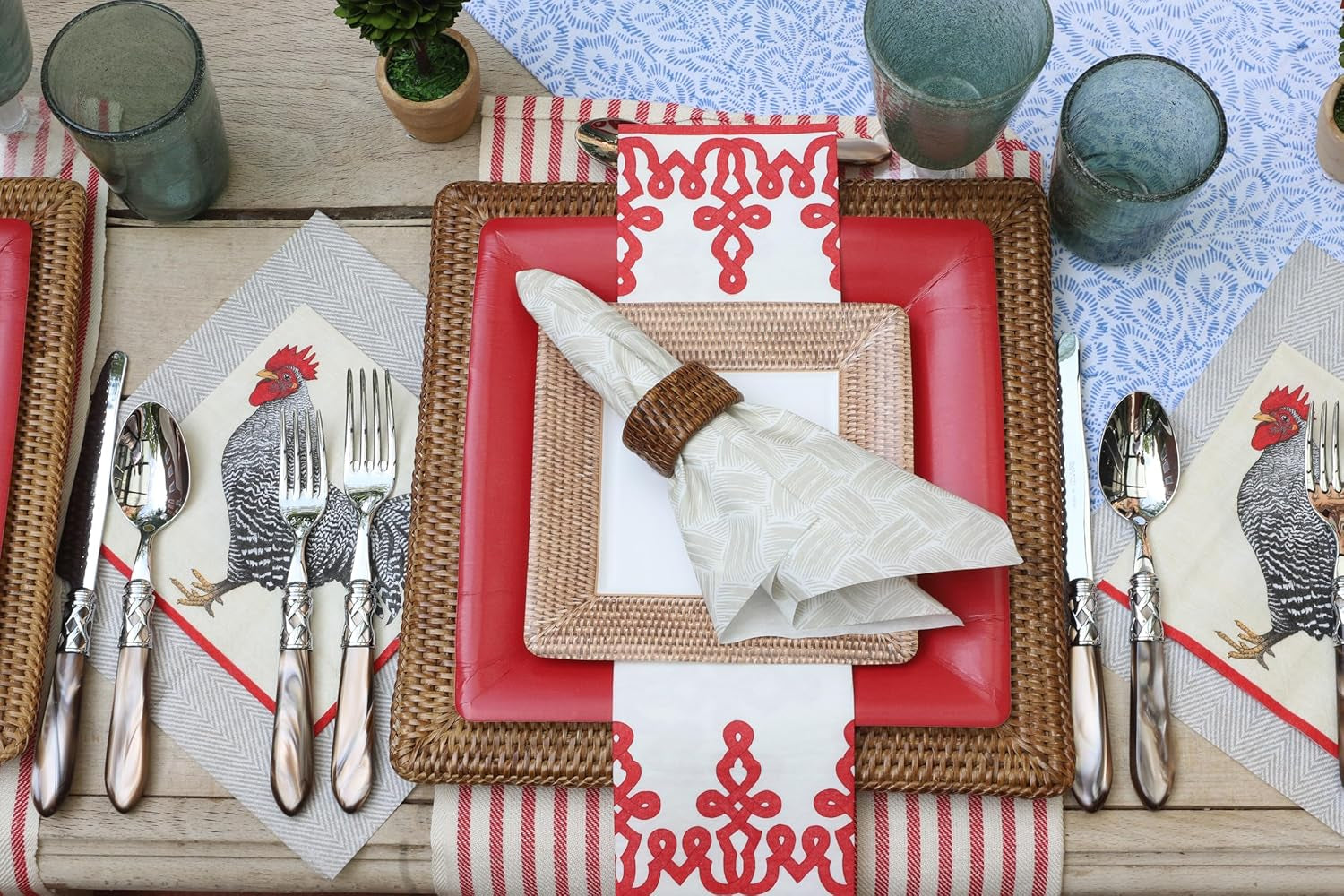 Serviettes en papier Dessin Passementerie, lin, rouge, 12 par paquet