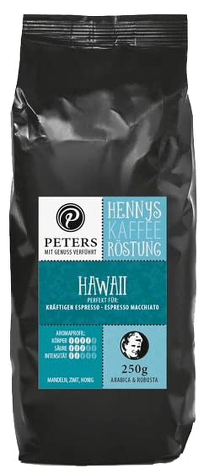 Peters, grains de café Arabica, idéal pour les machines entièrement automatiques Coffee Naty Shop 250 grammes Hawaii