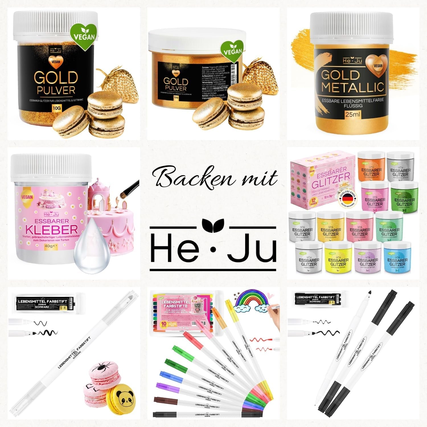 He-Ju 10 g de poudre d'or comestible végétalienne et sans E171, colorant alimentaire doré, paillettes comestibles pour boissons et aliments
