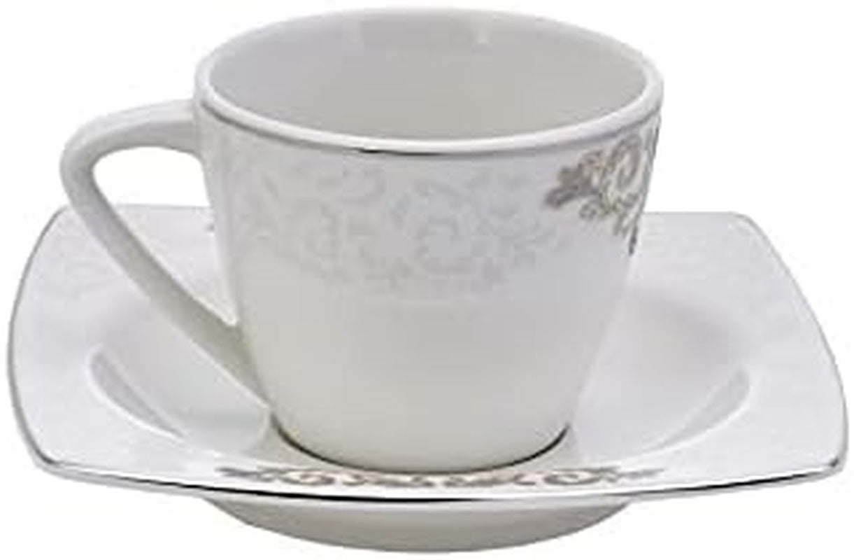 KARACA Nazende Ensemble de tasses à expresso en porcelaine – Tasses à café turques de 80 ml avec soucoupes, service à café moderne 12 pièces avec 6 tasses à café et 6 soucoupes, tasses à moka – Blanc