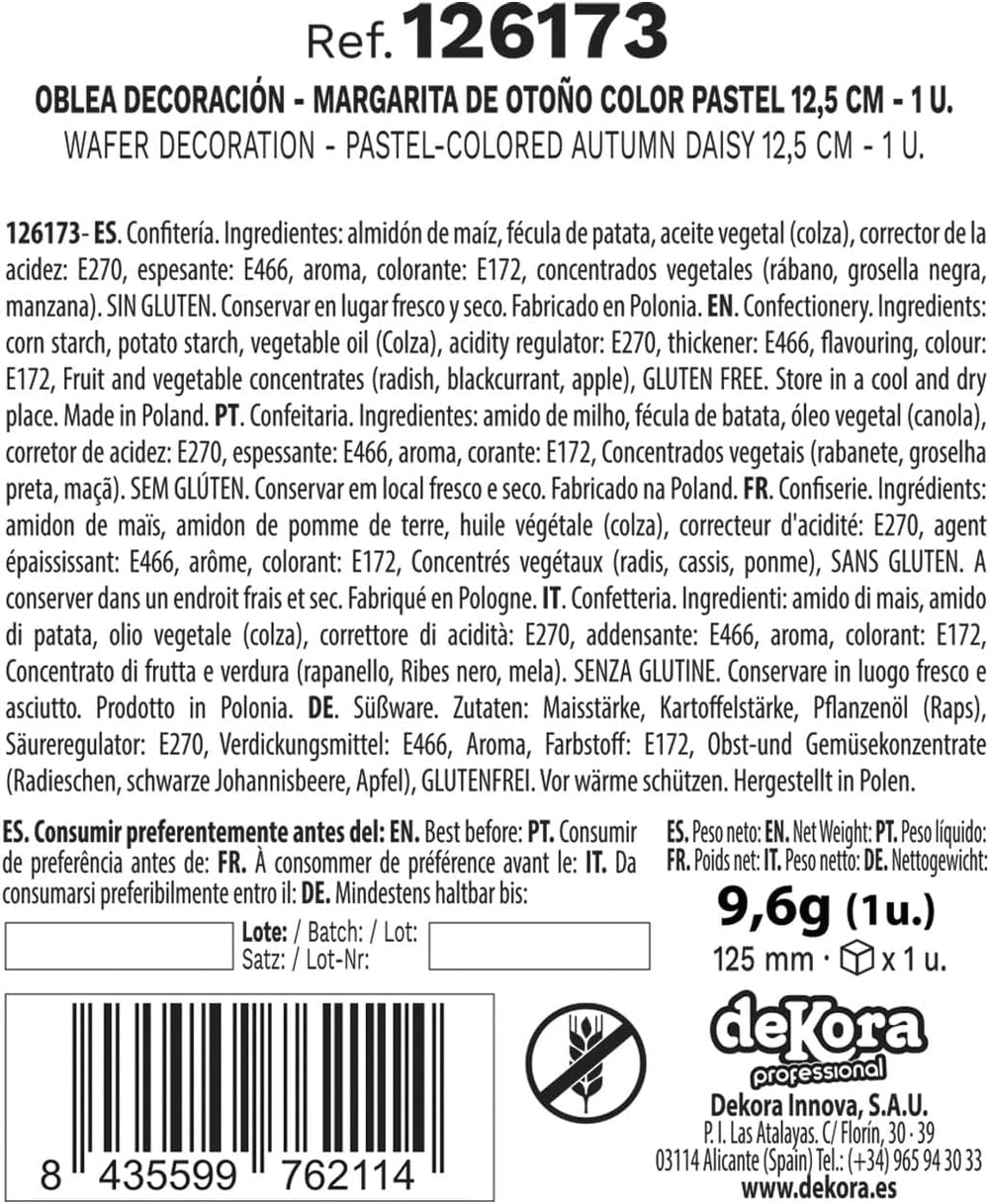 dekora - Fleur Géante 12,5 cm - Dahlia d'Automne - Sans Gluten, Sans Lactose, Vegan - Décorations de Gâteaux pour Mariages, Anniversaires et Desserts - Pâte à Sucre Naty Shop Facile à Utiliser