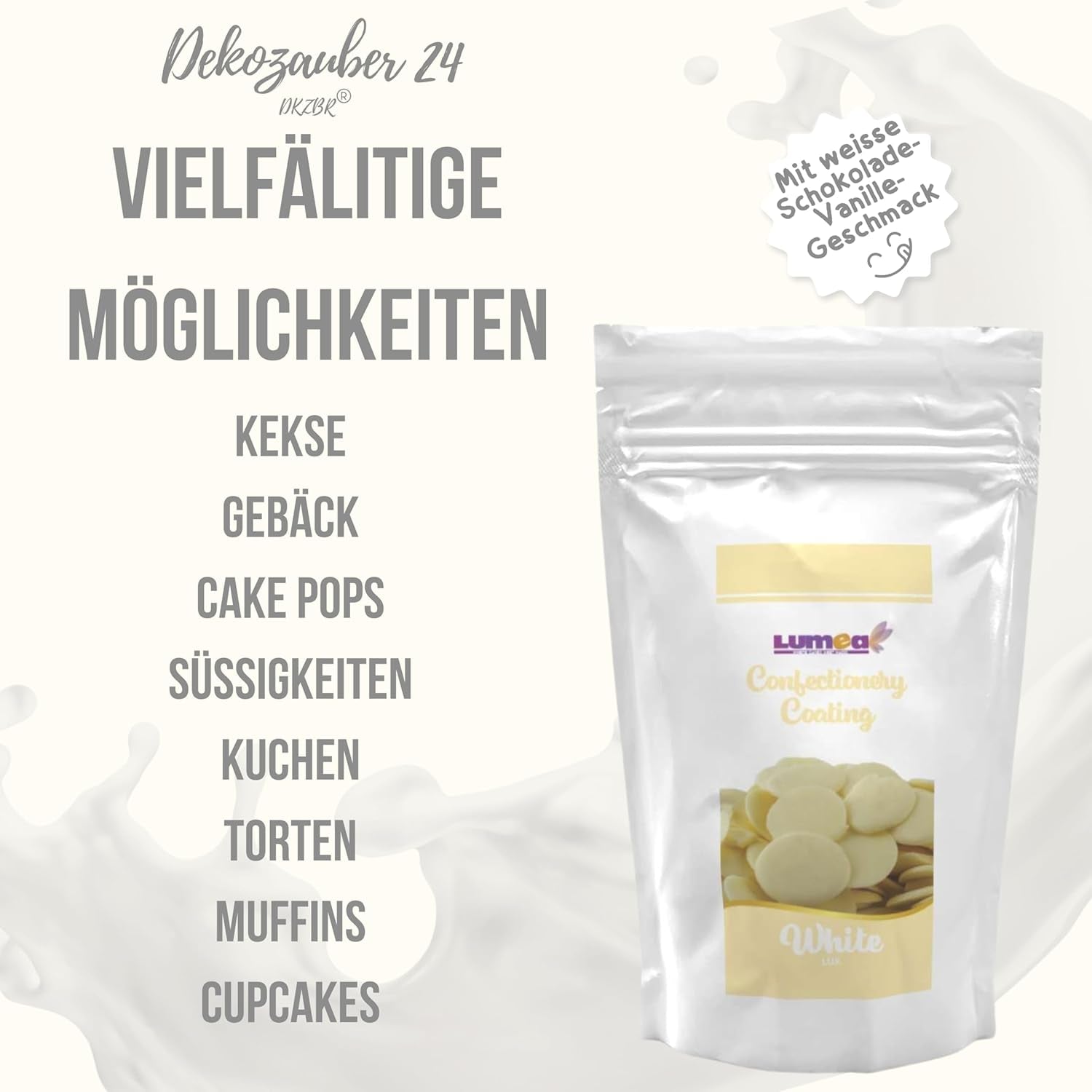 Gouttes de couverture Dekozauber24, blanches, 500g, au goût chocolat blanc et vanille, chips Deco Melts, passent au micro-ondes, pour cake pops, gâteaux, tartelettes, dripping ou glaçage Naty Shop Pâte à sucre