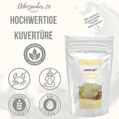 Gouttes de couverture Dekozauber24, blanches, 500g, au goût chocolat blanc et vanille, chips Deco Melts, passent au micro-ondes, pour cake pops, gâteaux, tartelettes, dripping ou glaçage Naty Shop Pâte à sucre