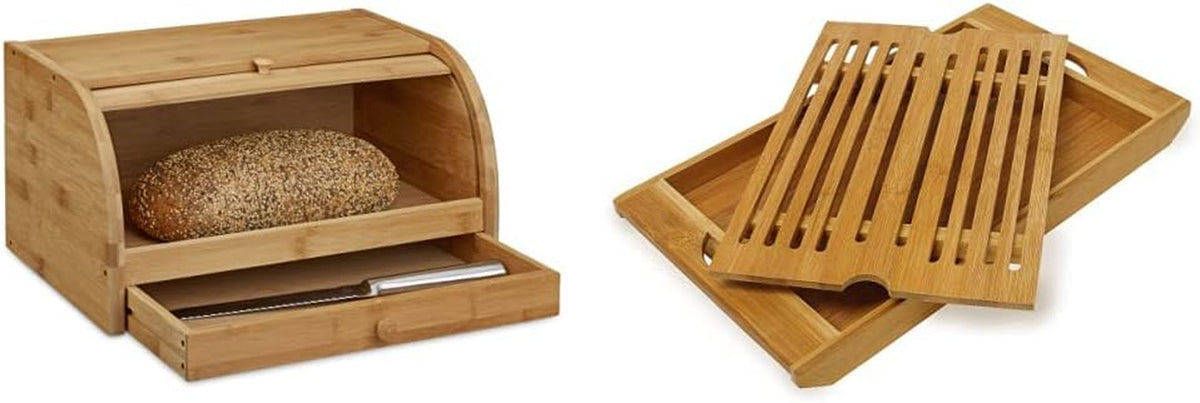 Corbeille à pain roulante Relaxdays avec tiroir, bambou, HxLxP : 21 x 40,5 x 28 cm, planche à découper en bois, naturel & bambou env. 3 x 37 x 21,5 cm Planche à découper avec bac à miettes pour un nettoyage facile Boîtes de conservation des aliments naturels Naty Shop Paquet de planche à découper à pain 3 x 37 x 21,5 cm