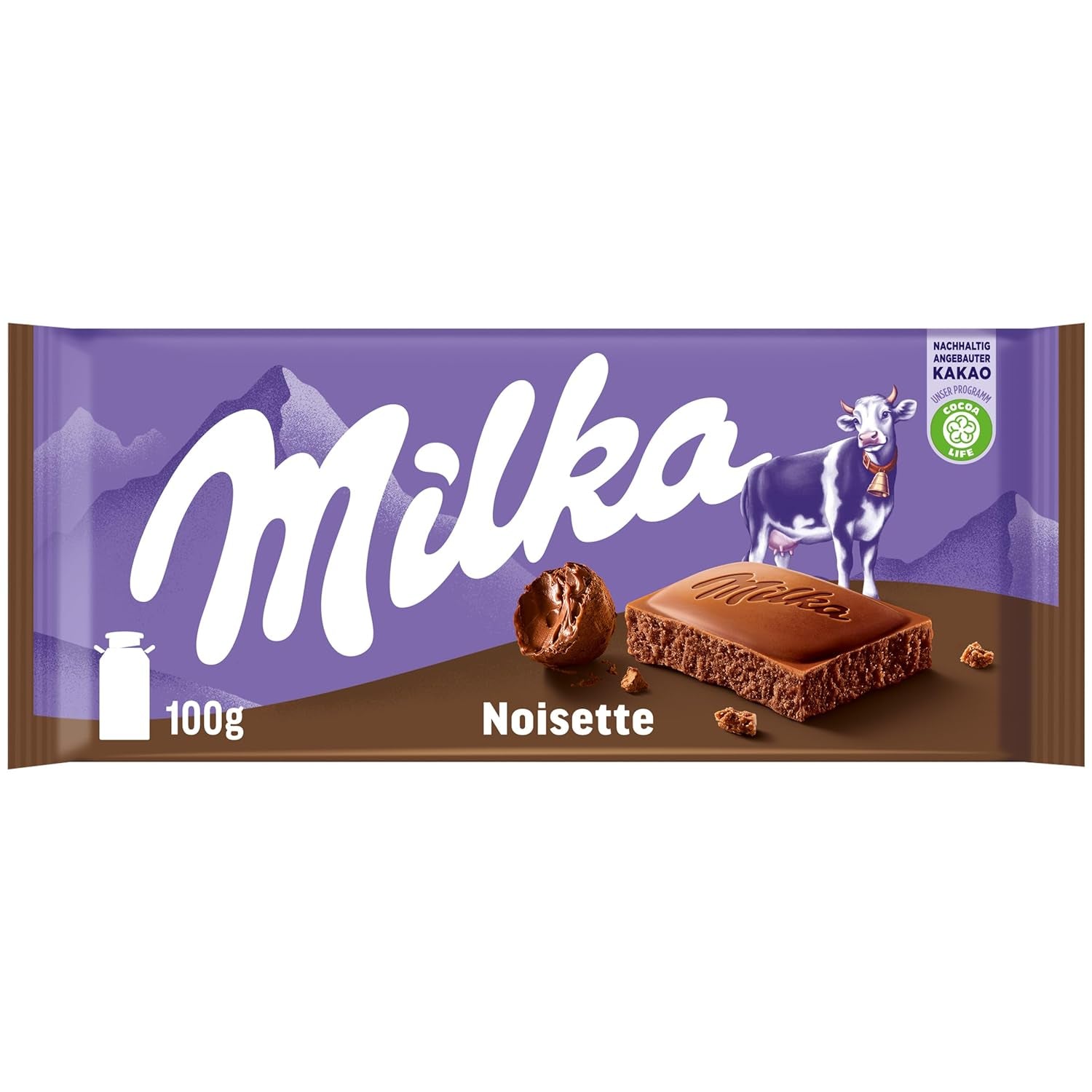 Milka Noisette – Chocolat au lait alpin fourré délicatement et crémeux aux noisettes – 25 x 90g
