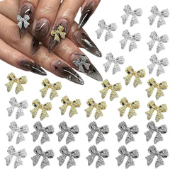 Nœuds à ongles en métal, 30 pièces, nœuds gris or argent, accessoires pour ongles, décorations d'ongles pour femmes et filles, Design Nail Art