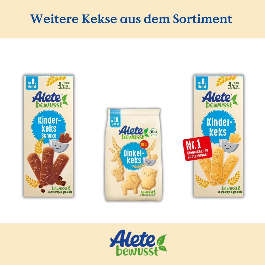Alete Conscious Baby Biscuits 8 mois+ Biscuits au beurre de blé pour bébés idéalement emballés comme une petite collation, parfaits pour les déplacements et entre les cours 1 x 180 g