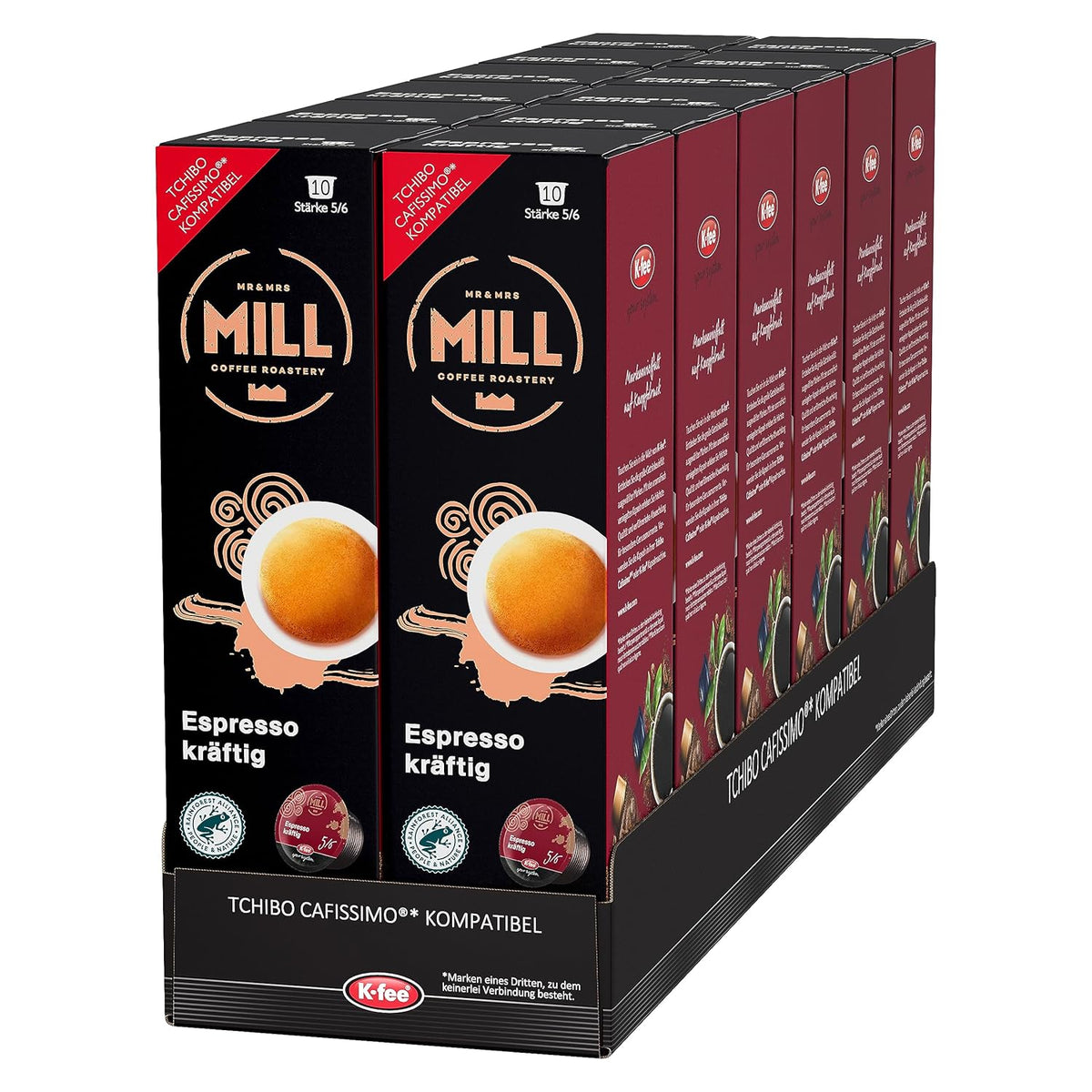 Mr & Mrs Mill Espresso fort, compatible avec K-fee & Tchibo Cafissimo*, Stärke 5/6, 120 capsules de café