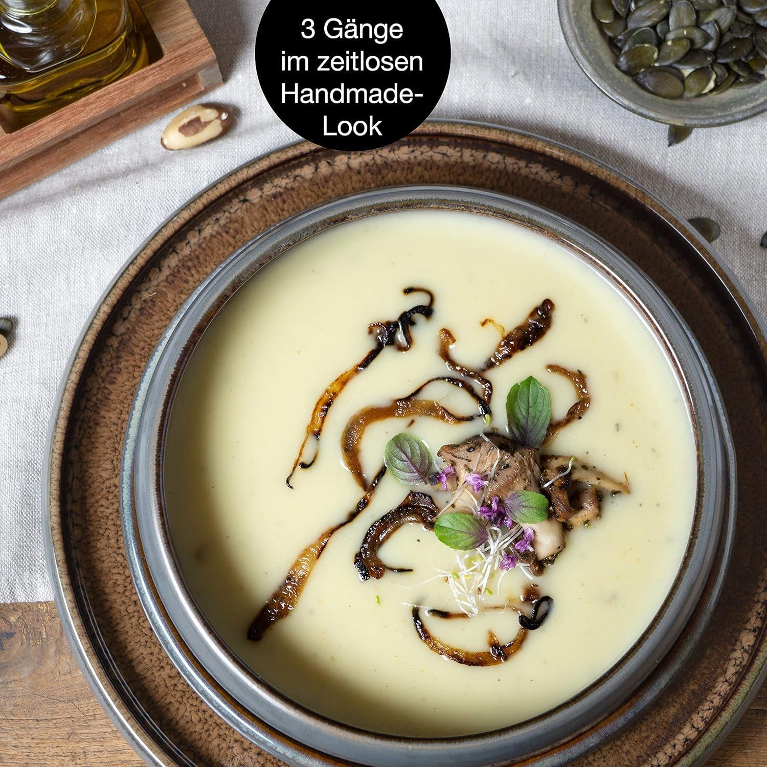 Moritz & Moritz SOLID Service de table en grès 18 pièces pour 6 personnes - Service de table pour 6 personnes, composé de 6 assiettes plates, 6 assiettes à dessert et 6 assiettes plates