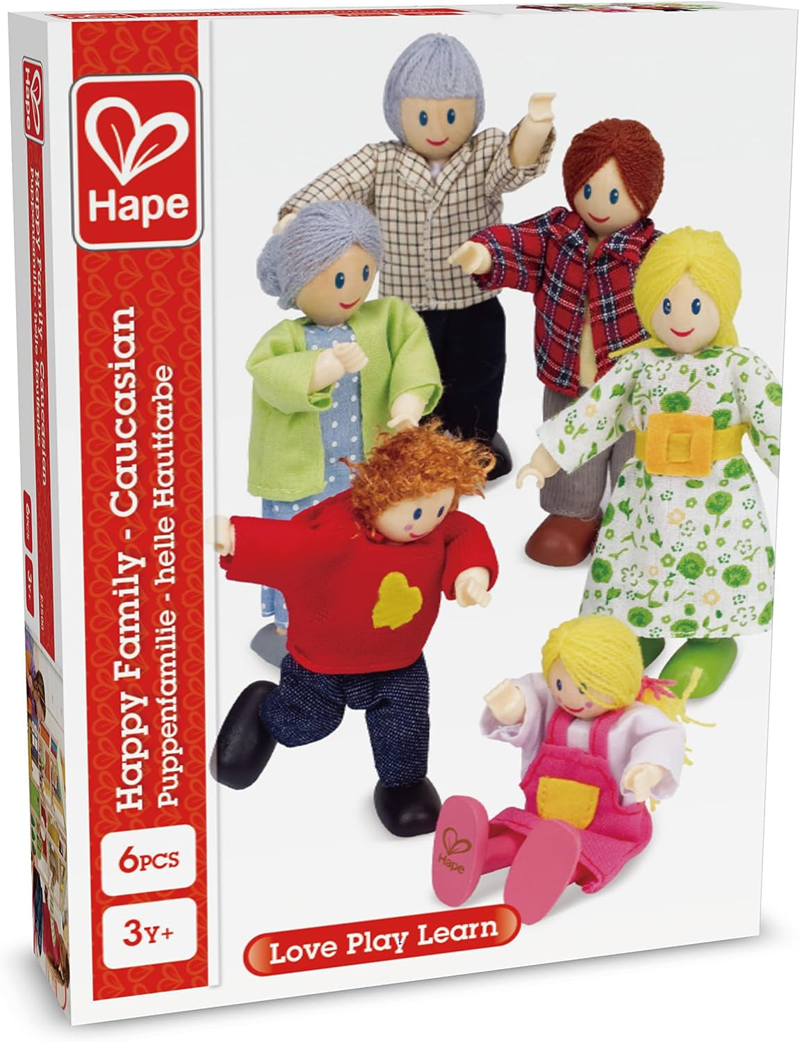 Hape Doll Family Ensemble familial de poupées primées Accessoire de maison de poupée en bois unique Jeu fantastique 6 membres de la famille de poupées Naty Shop Dolls