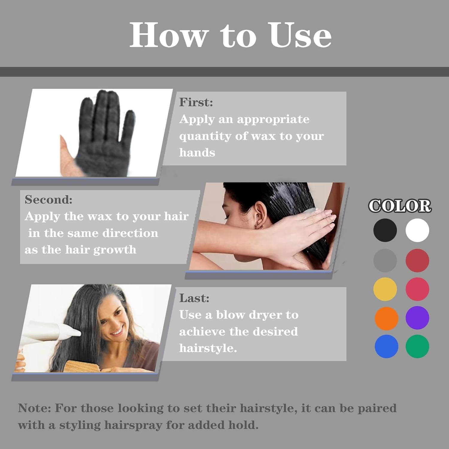 COLAYERIST Cire colorante temporaire lavable pour cheveux noirs pour hommes et femmes Mascara capillaire pour fête ou cosplay Produits de coloration capillaire sans dégâts Naty Shop