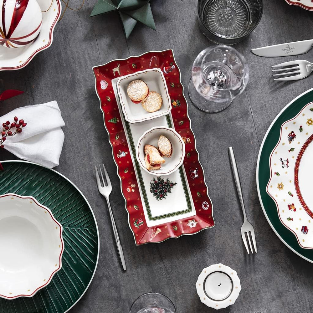 Villeroy & Boch - Service à sauce Toy's Delight, 4 pièces, plateau de service avec bols, ensemble de bols à sauce de Noël, décoration de table jouet, plateau de service, bols, vaisselle de Noël, porcelaine premium
