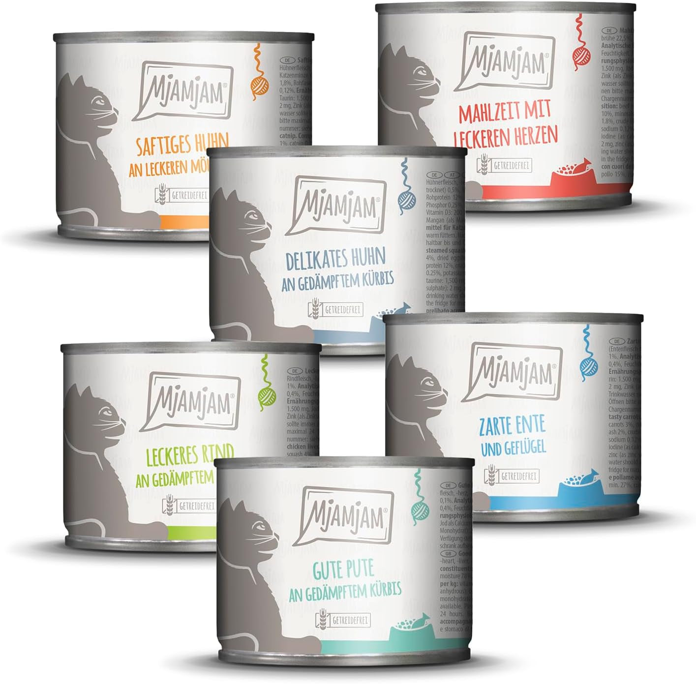 MjAMjAM - Nourriture humide de qualité supérieure pour chat - Delicious Mix Pack III Repas pour votre chat Pack de 6 (6 x 200 g) sans céréales avec de la viande supplémentaire