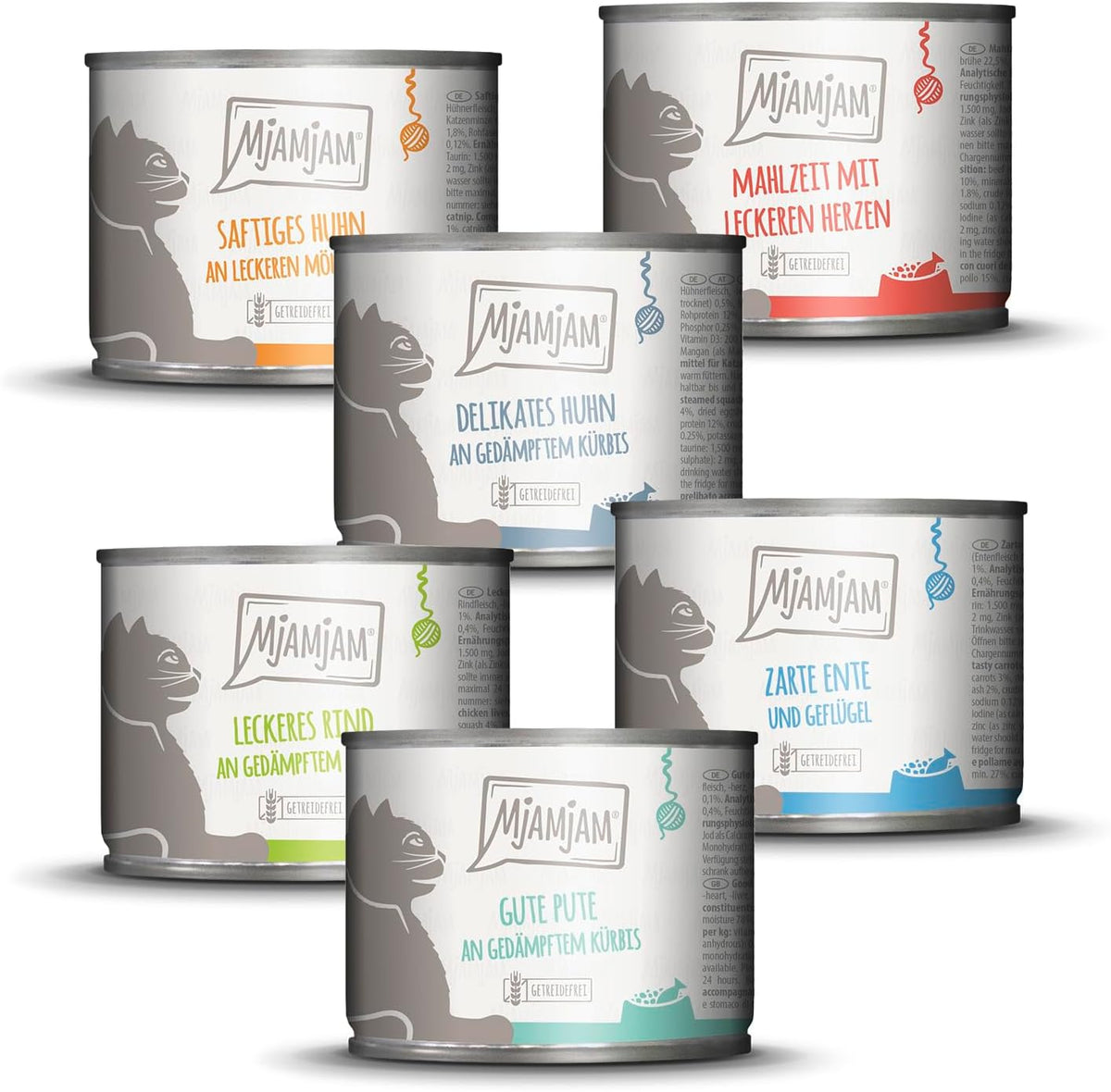 MjAMjAM - Nourriture humide de qualité supérieure pour chat - Delicious Mix Pack III Repas pour votre chat Pack de 6 (6 x 200 g) sans céréales avec de la viande supplémentaire