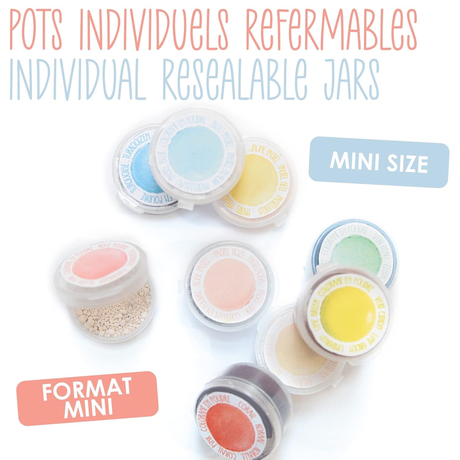 Scrapcooking - Lot de 9 colorants alimentaires pastel - Bleu, Jaune, Corail, Rose, Turquoise, Vert Anis, Blanc, Vert Aqua, Rose Poudré - Poudre colorante comestible pour gâteaux, muffins, macarons - 4272