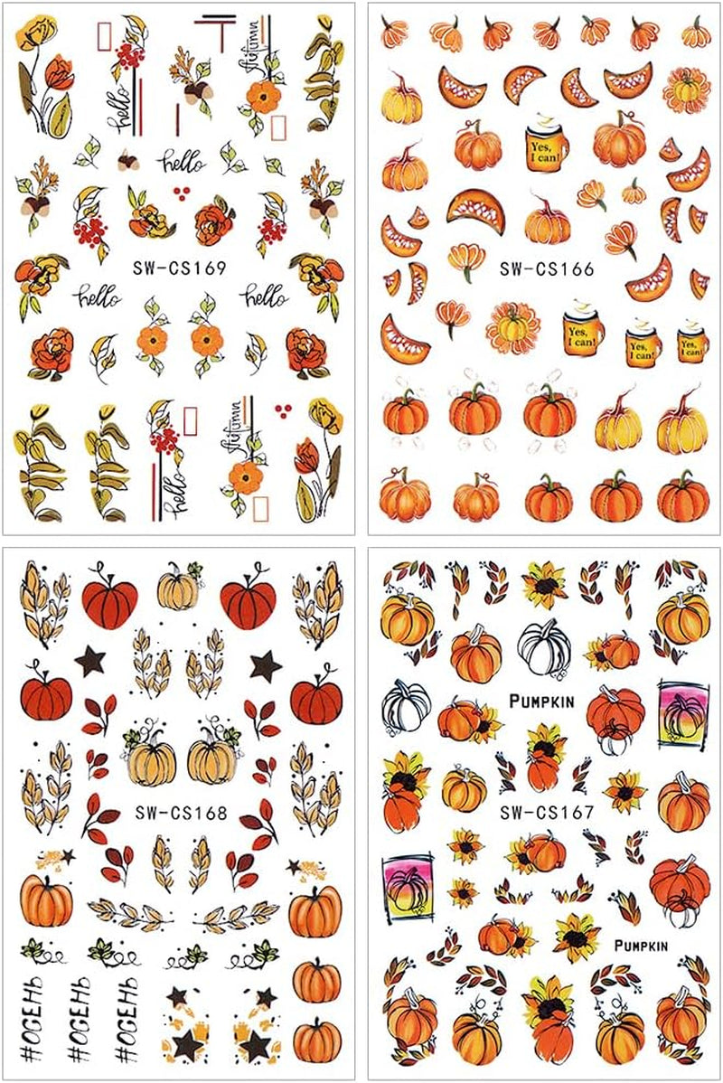 Autocollants pour ongles d'automne 3D, feuilles de citrouille, lignes géométriques, fleurs, autocollants pour ongles, Design du jour de Thanksgiving, autocollants pour ongles d'automne, accessoires pour ongles, Nail Art