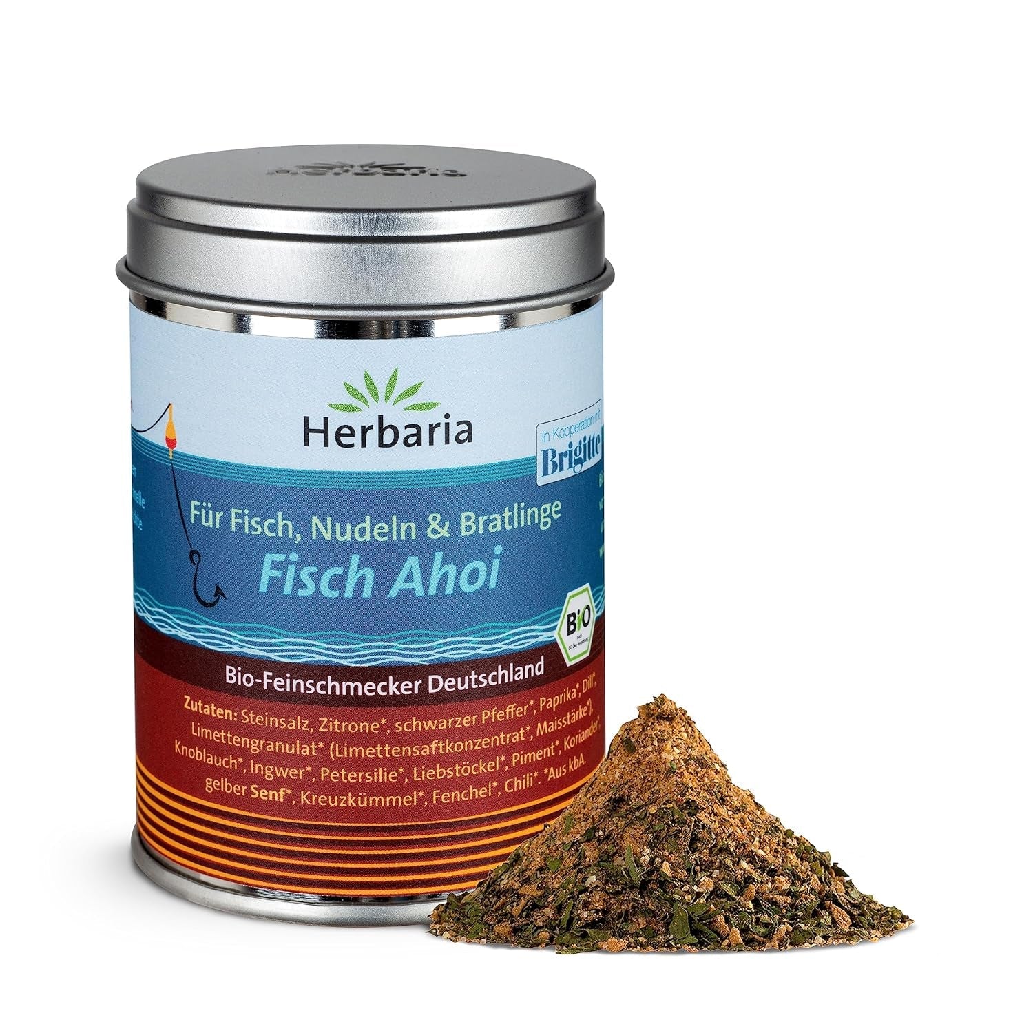 Herbaria Fisch Ahoi bio 85g M-Dose – fertiges Bio-Gewürzsalz für gebratene oder gegrillte Fischgerichte, Meeresfrüchte und Bratlinge – in nachhaltiger Aromaschutz-Dose