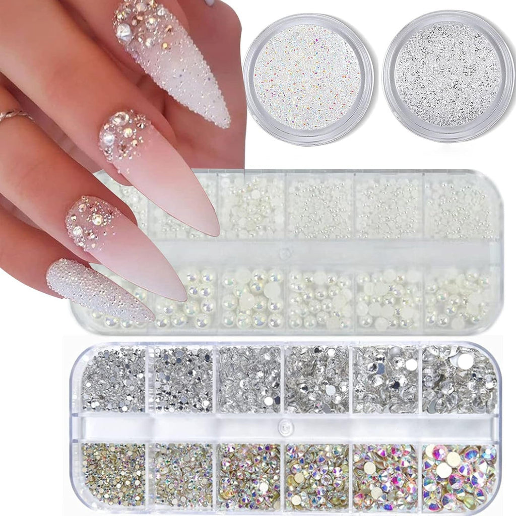 GZMAYUEN Nailart Perlen Micro Kaviar Für Nägel, 0.3-3Mm Goldene Silber Mini Kaviar Strasssteine, Weiß Beige Mini Nägel Perlen Mikroperlen Dekor Für Nägel