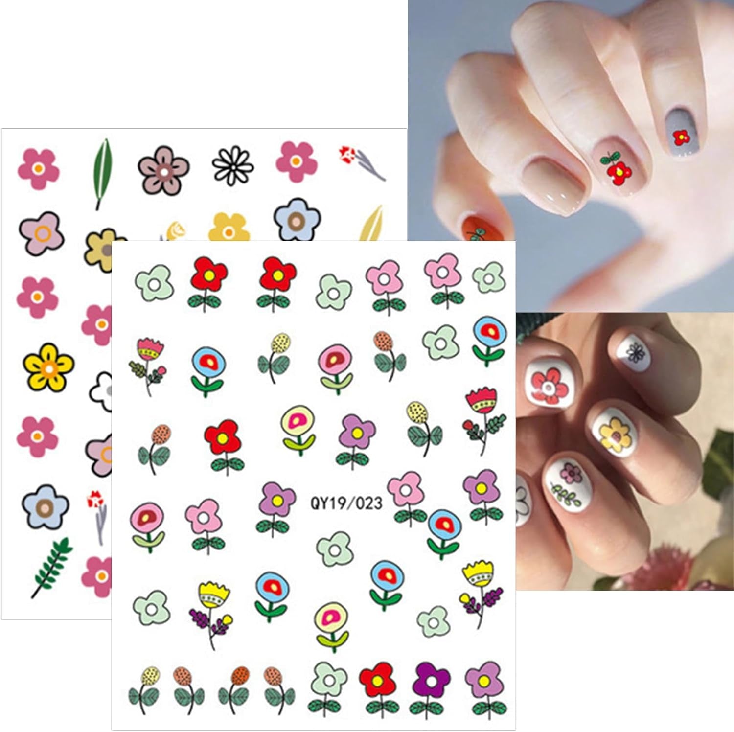 JMEOWIO Süße Nagelsticker Für Kinder 14 Blatt Nail Art Sticker Selbstklebend Nagelaufkleber Regenbogen Blumen Fruit Dekoration Nageldesign Zubehör