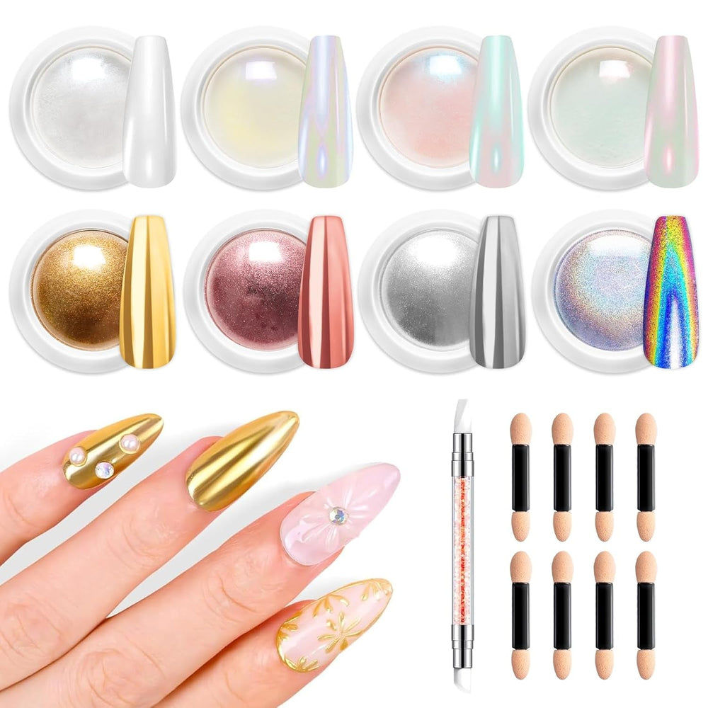 BISHENGYF Rose Gold Chrome Nail PowderNouvelle mise à niveau Grosse Kapazitä Chrom PulverSuper-Spiegeleffekt Metall Mirror Chrome Powder – Neon Glassy Pearl Effect Glitter Nail Art Pulver pour DIY Salon