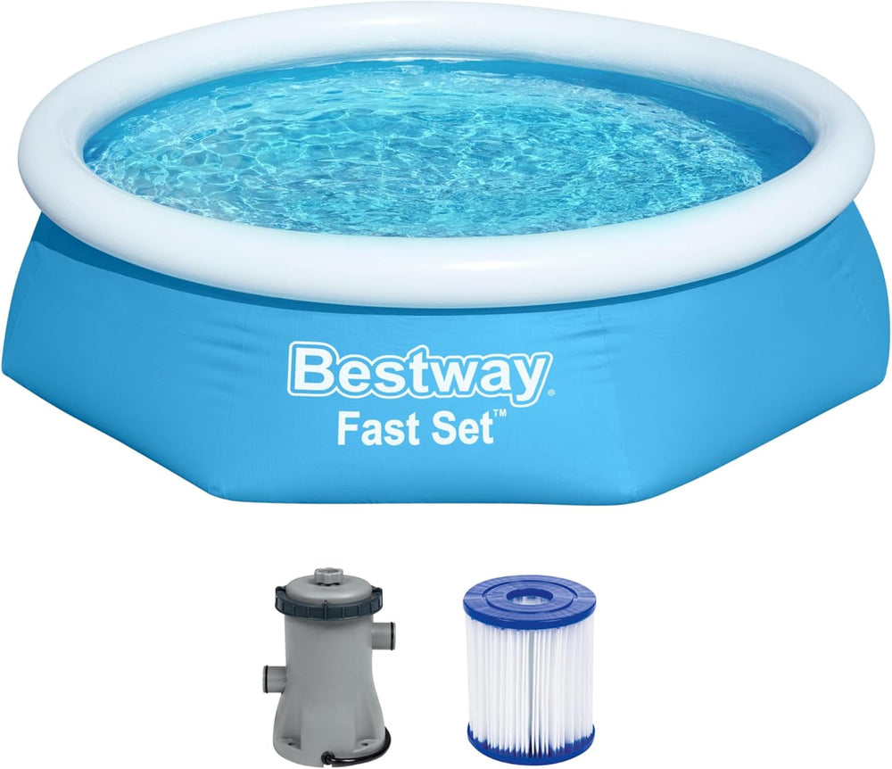 Set piscină supraterană Bestway Fast Set cu pompă de filtrare Ø 244 x 61 cm, albastră, rotundă