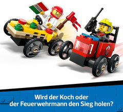 LEGO City Pizzalieferwagen vs. Löschauto - Seifenkisten Spielzeug für Mädchen und Jungen ab 5 Jahren - Bauset mit 2 Fahrer Minifiguren - Geschenk zum Geburtstag & für die Feiertage 60458